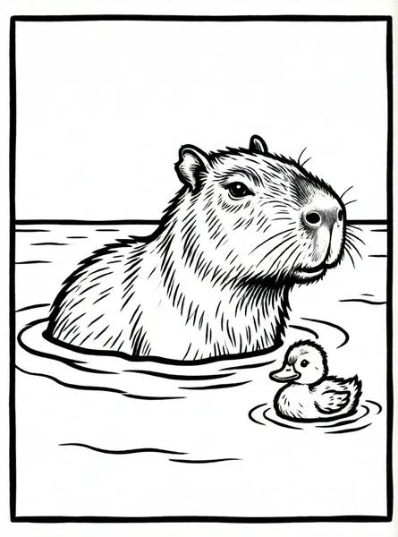 capibara nadando con patito