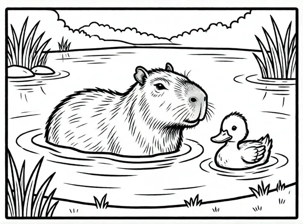 capibara nadando con patito