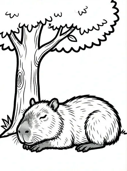 capibara durmiendo bajo árbol