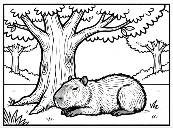 capibara durmiendo bajo árbol