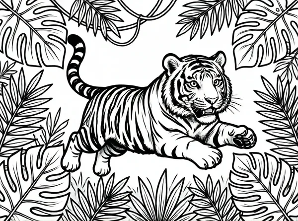 tigre saltando entre las hojas