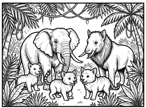 fiesta de animales en la selva