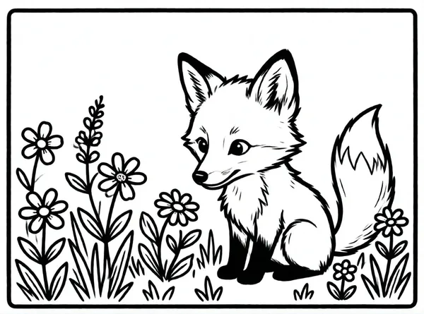 zorro curioso observando flores