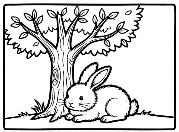 conejo descansando bajo un árbol