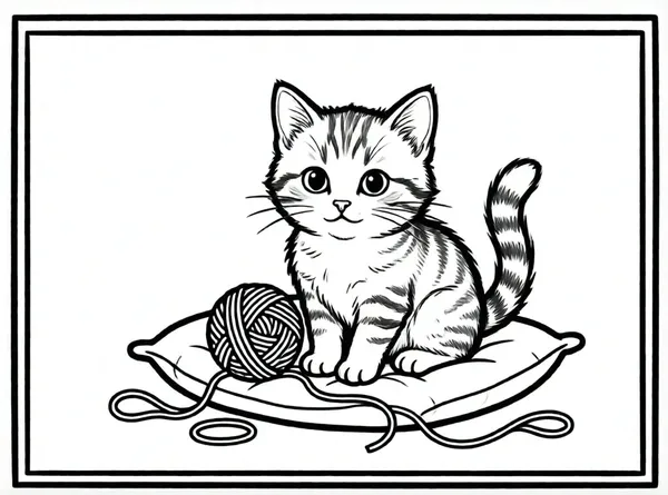 gatito con su ovillo de lana