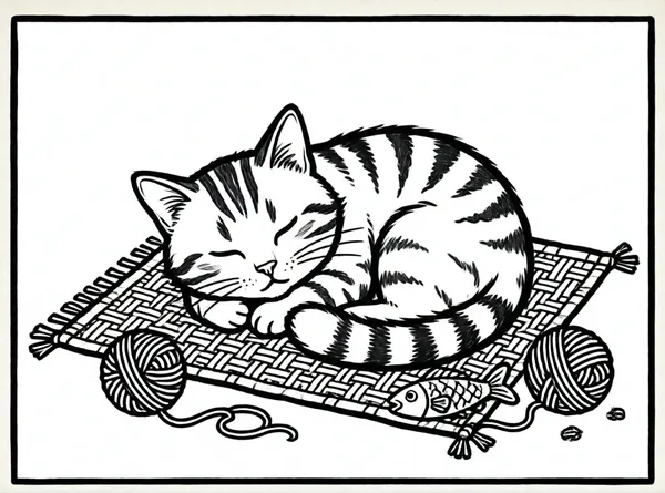 gatito durmiendo en su alfombra