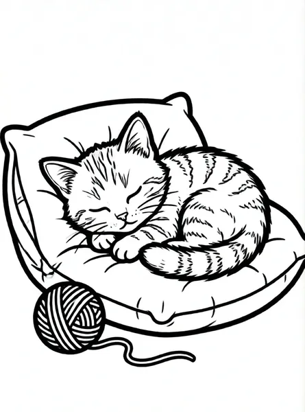 gatito durmiendo con ovillo de lana