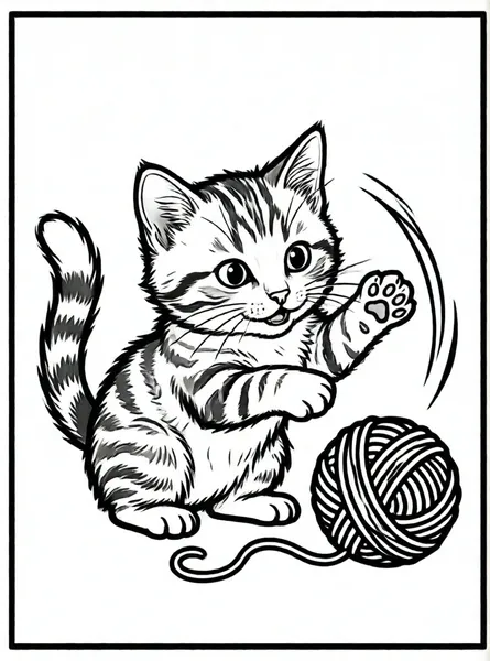 gatito jugando con lana