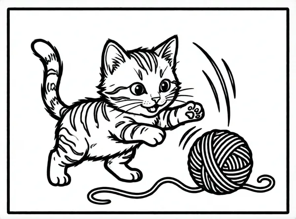 gatito jugando con lana