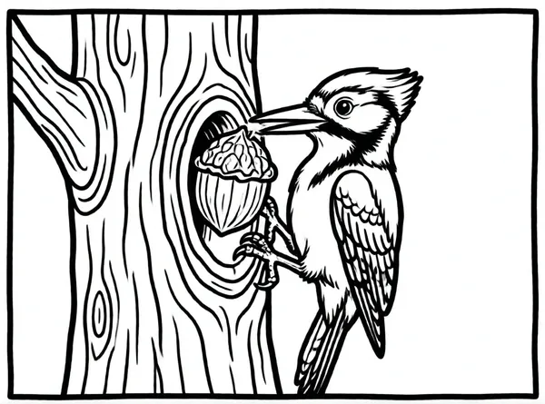 pajaro carpintero picando madera