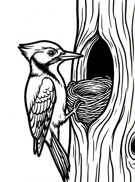 pajaro carpintero construyendo nido