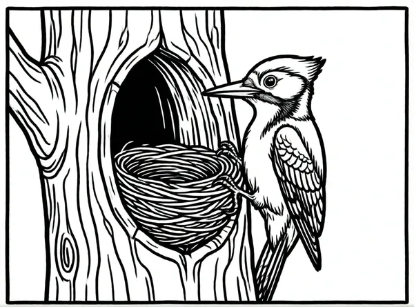 pajaro carpintero construyendo nido