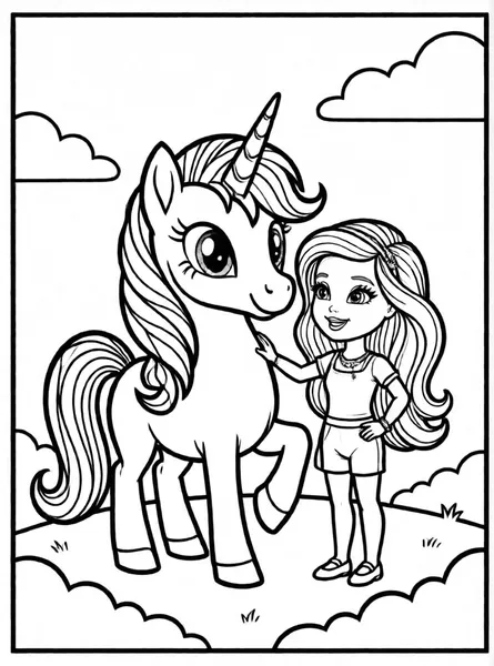 Dibujo de barbie con unicornio para colorear e imprimir gratis