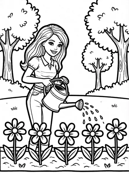 Barbie in the Garden drawing to color and print for free