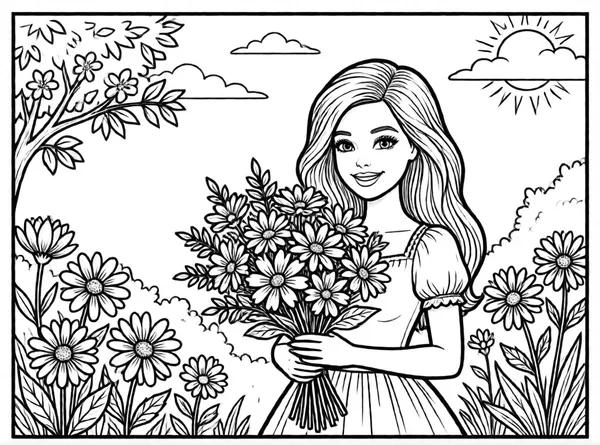 Barbie Collects Flowers drawing to color and print for free
