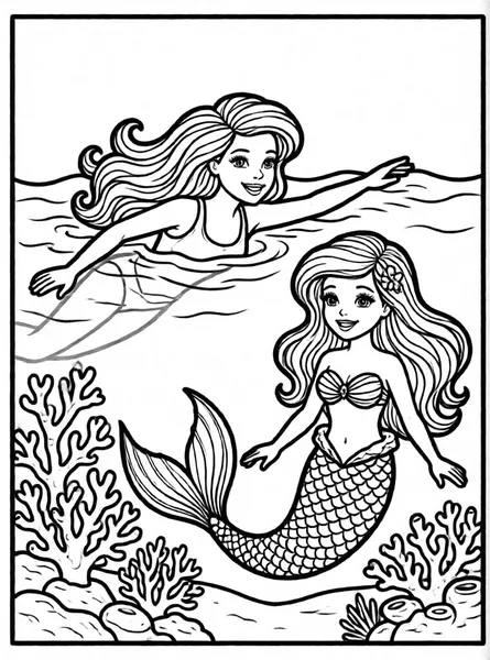 Dibujo de barbie con sirena para colorear e imprimir gratis