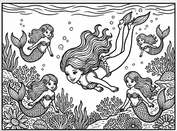 Barbie Diving with Mermaids drawing to color and print for free