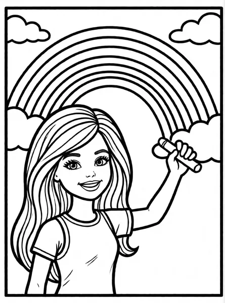 Dibujo de barbie con arcoiris para colorear e imprimir gratis