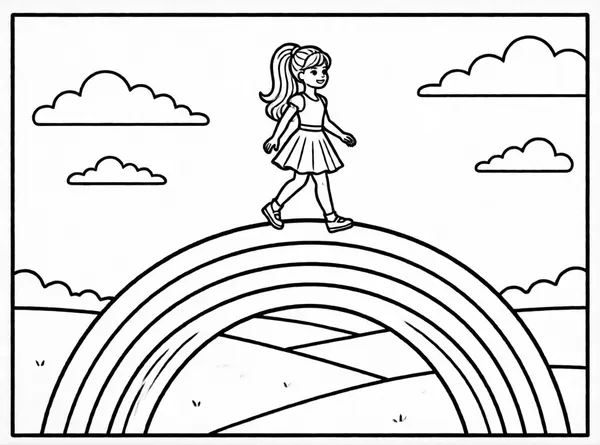 Dibujo de barbie camina arcoíris para colorear e imprimir gratis