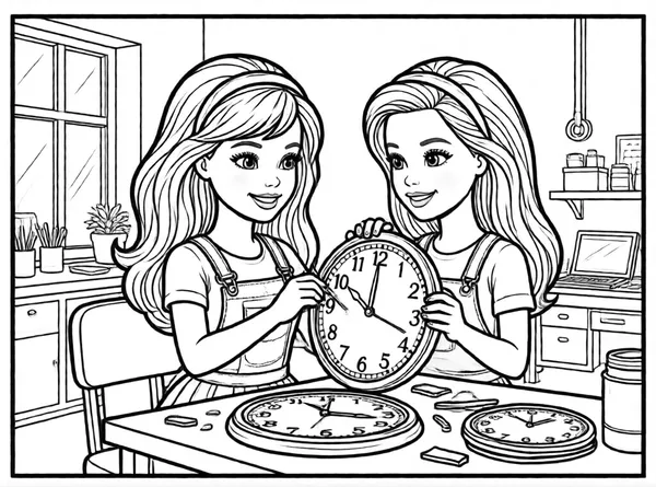Barbie Builds a Clock drawing to color and print for free