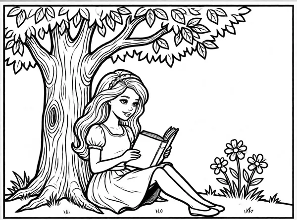 Dibujo de barbie lee libro para colorear e imprimir gratis