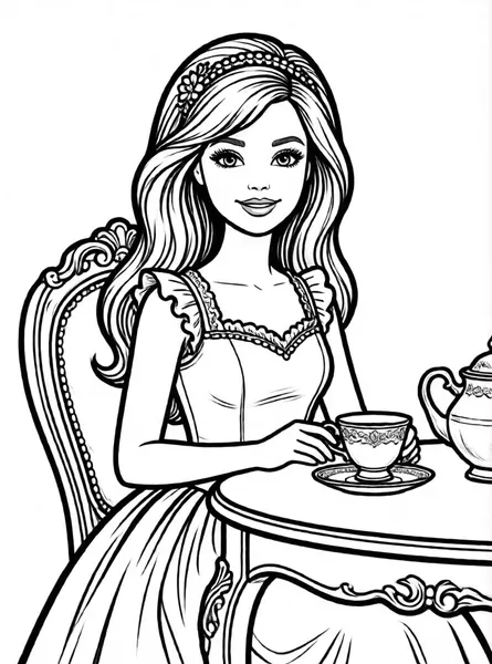 Dibujo de barbie en té para colorear e imprimir gratis