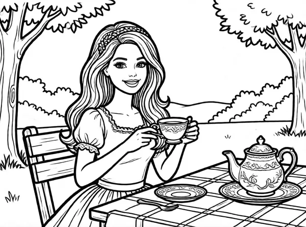 Barbie with Teacups drawing to color and print for free