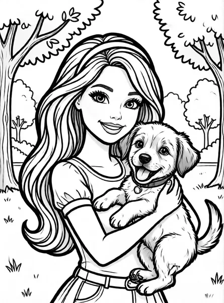 Dibujo de barbie y perro para colorear e imprimir gratis