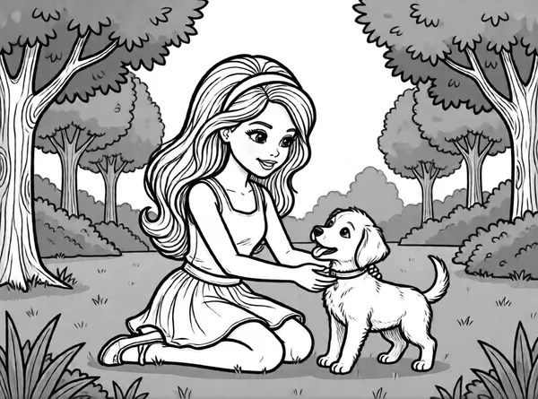 Dibujo de barbie con cachorro para colorear e imprimir gratis