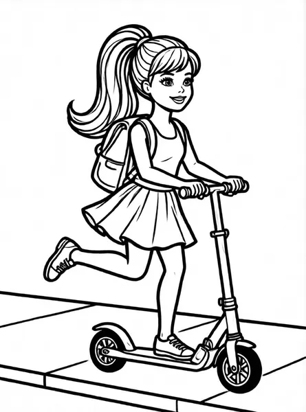 Barbie on a Scooter drawing to color and print for free