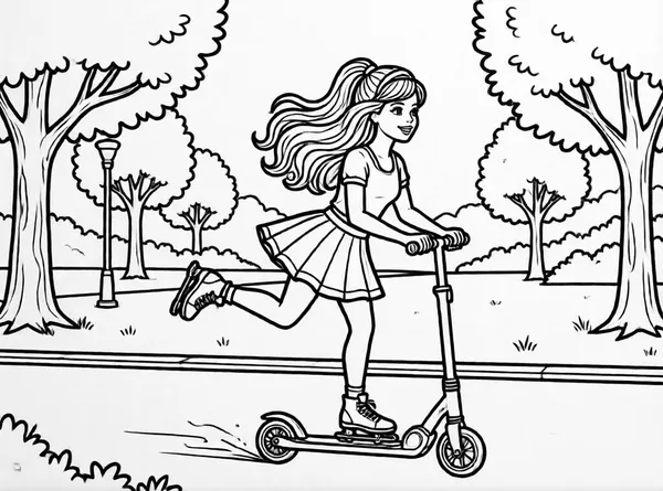 Dibujo de barbie con patineta para colorear e imprimir gratis