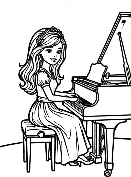 Dibujo de barbie en piano para colorear e imprimir gratis