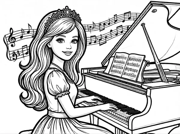 Barbie Playing Piano drawing to color and print for free