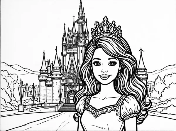 Dibujo de barbie con castillo para colorear e imprimir gratis