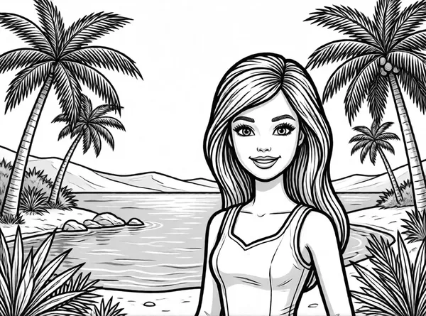 Dibujo de barbie con palmeras para colorear e imprimir gratis