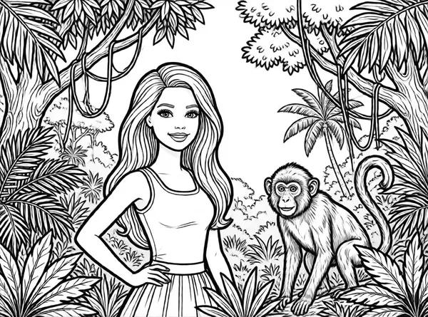 Barbie with a Monkey drawing to color and print for free