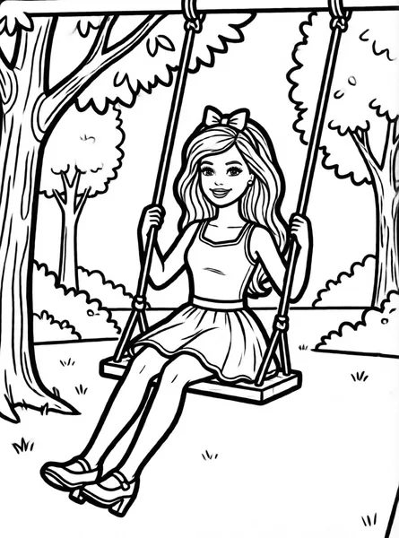 Dibujo de barbie en columpio para colorear e imprimir gratis