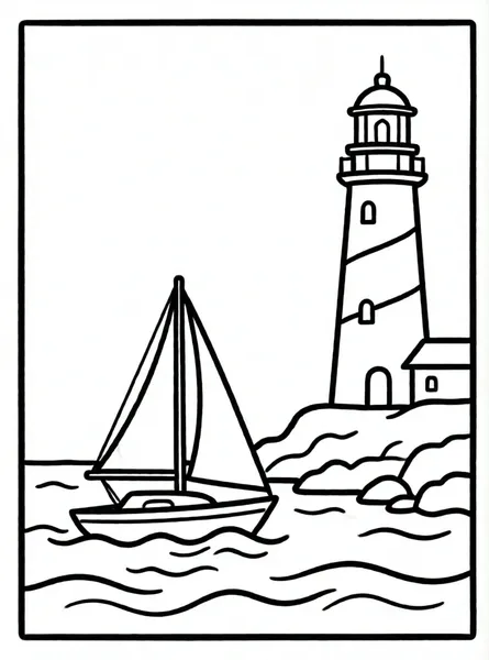 velero pequeño junto a faro costero