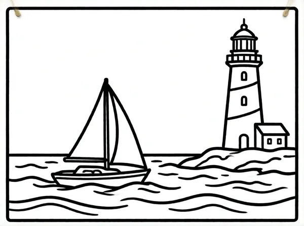 velero pequeño junto a faro costero