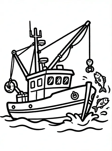 barco pesquero con grua y peces