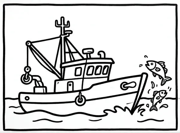 barco pesquero con grua y peces