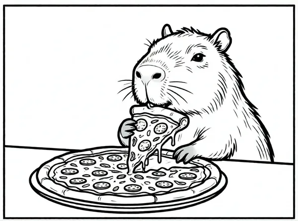 capibara comiendo pizza gigante
