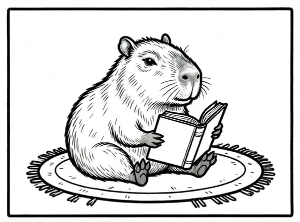 capibara leyendo un libro mágico