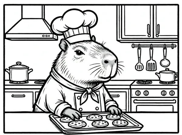 capibara chef cocinando galletas