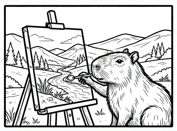 capibara artista pintando cuadro