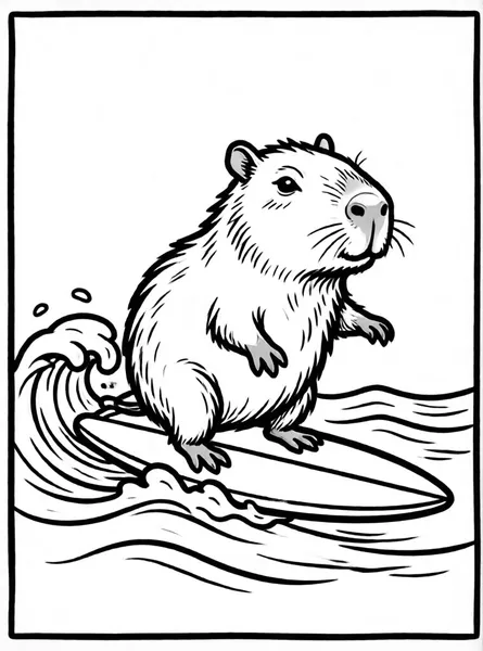 capibara surfeando una ola