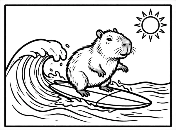 capibara surfeando una ola