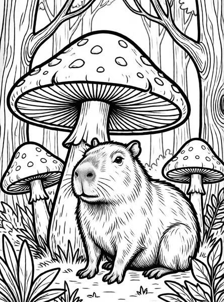 capibara bajo setas gigantes