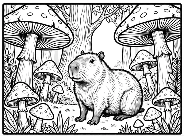 capibara bajo setas gigantes
