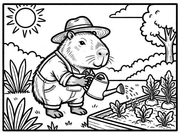 capibara jardinero con regadera